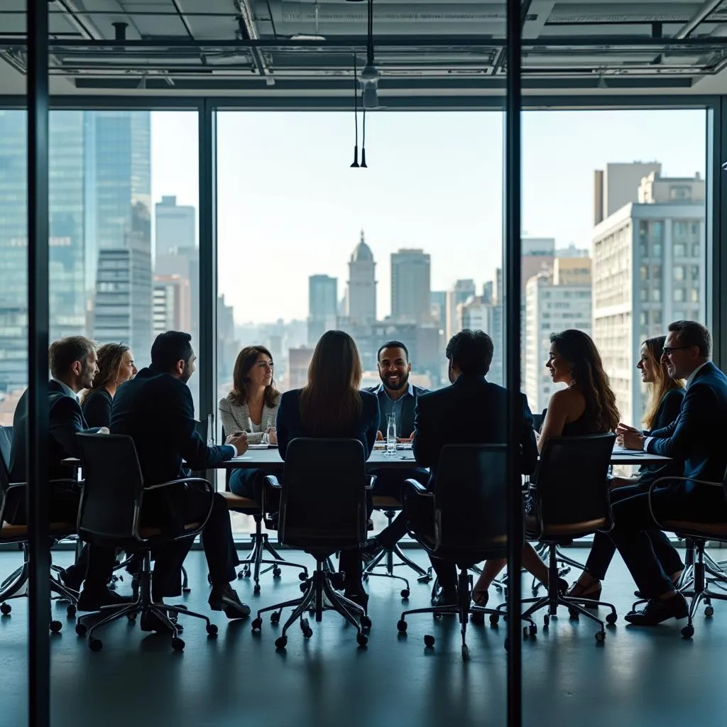 Equipo de consultores financieros en reunión